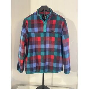 Lands' End Women's‎ Fleece Snap Pullover Plaid Check Jacket M Cozy Warm Bonfire